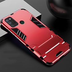 Silicone Matte Finish and Plastic Back Cover Case with Stand for Realme C17 Red