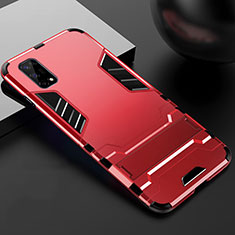 Silicone Matte Finish and Plastic Back Cover Case with Stand for Realme V5 5G Red