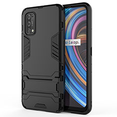 Silicone Matte Finish and Plastic Back Cover Case with Stand for Realme X7 Pro 5G Black