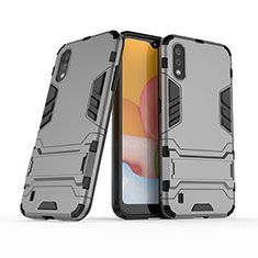 Silicone Matte Finish and Plastic Back Cover Case with Stand for Samsung Galaxy A01 SM-A015 Gray