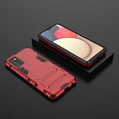 Silicone Matte Finish and Plastic Back Cover Case with Stand for Samsung Galaxy A02s Red