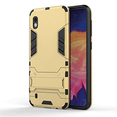 Silicone Matte Finish and Plastic Back Cover Case with Stand for Samsung Galaxy A10 Gold