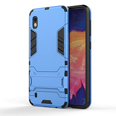 Silicone Matte Finish and Plastic Back Cover Case with Stand for Samsung Galaxy A10 Sky Blue