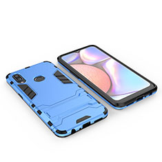 Silicone Matte Finish and Plastic Back Cover Case with Stand for Samsung Galaxy A10s Blue