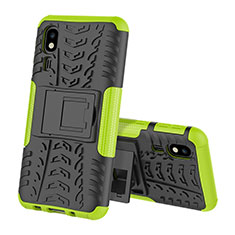 Silicone Matte Finish and Plastic Back Cover Case with Stand for Samsung Galaxy A2 Core A260F A260G Green