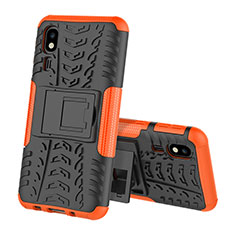 Silicone Matte Finish and Plastic Back Cover Case with Stand for Samsung Galaxy A2 Core A260F A260G Orange