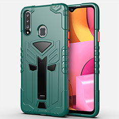 Silicone Matte Finish and Plastic Back Cover Case with Stand for Samsung Galaxy A20s Green