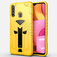 Silicone Matte Finish and Plastic Back Cover Case with Stand for Samsung Galaxy A20s Yellow