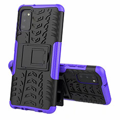 Silicone Matte Finish and Plastic Back Cover Case with Stand for Samsung Galaxy A41 Purple