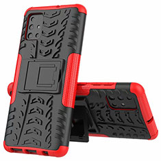 Silicone Matte Finish and Plastic Back Cover Case with Stand for Samsung Galaxy A51 4G Red