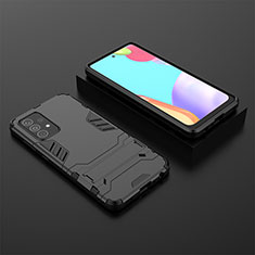 Silicone Matte Finish and Plastic Back Cover Case with Stand for Samsung Galaxy A52 5G Black
