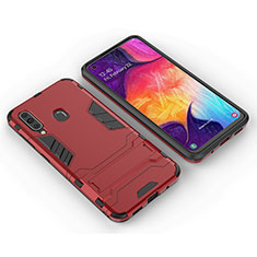 Silicone Matte Finish and Plastic Back Cover Case with Stand for Samsung Galaxy A60 Red