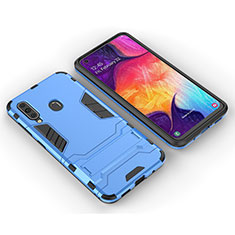 Silicone Matte Finish and Plastic Back Cover Case with Stand for Samsung Galaxy A60 Sky Blue