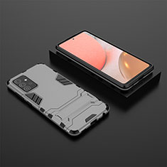 Silicone Matte Finish and Plastic Back Cover Case with Stand for Samsung Galaxy A72 4G Gray