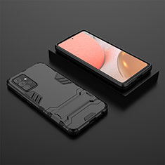 Silicone Matte Finish and Plastic Back Cover Case with Stand for Samsung Galaxy A72 5G Black