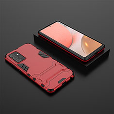 Silicone Matte Finish and Plastic Back Cover Case with Stand for Samsung Galaxy A72 5G Red