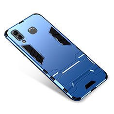 Silicone Matte Finish and Plastic Back Cover Case with Stand for Samsung Galaxy A8 Star Blue