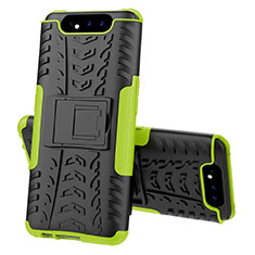 Silicone Matte Finish and Plastic Back Cover Case with Stand for Samsung Galaxy A80 Green