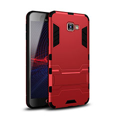 Silicone Matte Finish and Plastic Back Cover Case with Stand for Samsung Galaxy A9 Pro (2016) SM-A9100 Red