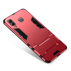 Silicone Matte Finish and Plastic Back Cover Case with Stand for Samsung Galaxy A9 Star SM-G8850 Red