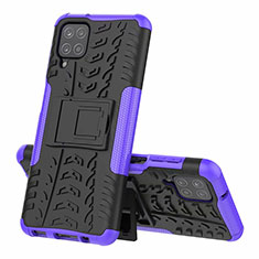 Silicone Matte Finish and Plastic Back Cover Case with Stand for Samsung Galaxy F12 Purple