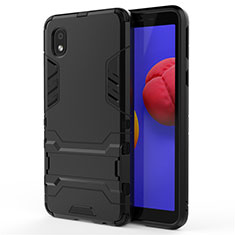 Silicone Matte Finish and Plastic Back Cover Case with Stand for Samsung Galaxy M01 Core Black