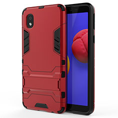 Silicone Matte Finish and Plastic Back Cover Case with Stand for Samsung Galaxy M01 Core Red