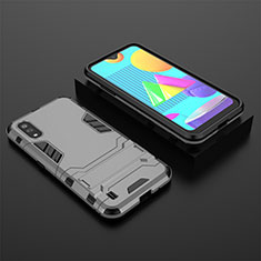 Silicone Matte Finish and Plastic Back Cover Case with Stand for Samsung Galaxy M01 Gray