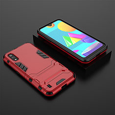 Silicone Matte Finish and Plastic Back Cover Case with Stand for Samsung Galaxy M01 Red