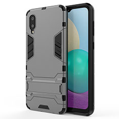 Silicone Matte Finish and Plastic Back Cover Case with Stand for Samsung Galaxy M02 Gray