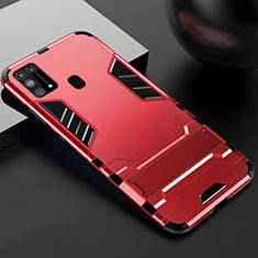 Silicone Matte Finish and Plastic Back Cover Case with Stand for Samsung Galaxy M21s Red