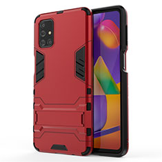 Silicone Matte Finish and Plastic Back Cover Case with Stand for Samsung Galaxy M31s Red