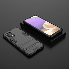 Silicone Matte Finish and Plastic Back Cover Case with Stand for Samsung Galaxy M32 5G Black
