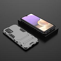 Silicone Matte Finish and Plastic Back Cover Case with Stand for Samsung Galaxy M32 5G Gray