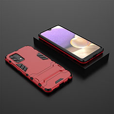 Silicone Matte Finish and Plastic Back Cover Case with Stand for Samsung Galaxy M32 5G Red