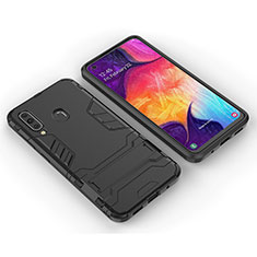 Silicone Matte Finish and Plastic Back Cover Case with Stand for Samsung Galaxy M40 Black