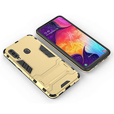 Silicone Matte Finish and Plastic Back Cover Case with Stand for Samsung Galaxy M40 Gold