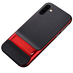 Silicone Matte Finish and Plastic Back Cover Case with Stand for Samsung Galaxy Note 10 5G Red