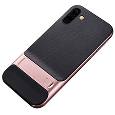 Silicone Matte Finish and Plastic Back Cover Case with Stand for Samsung Galaxy Note 10 5G Rose Gold