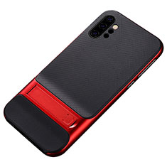 Silicone Matte Finish and Plastic Back Cover Case with Stand for Samsung Galaxy Note 10 Plus 5G Red