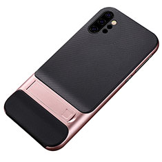 Silicone Matte Finish and Plastic Back Cover Case with Stand for Samsung Galaxy Note 10 Plus Rose Gold