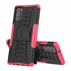 Silicone Matte Finish and Plastic Back Cover Case with Stand for Samsung Galaxy Note 20 5G Hot Pink