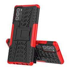 Silicone Matte Finish and Plastic Back Cover Case with Stand for Samsung Galaxy Note 20 5G Red