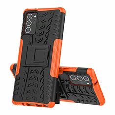 Silicone Matte Finish and Plastic Back Cover Case with Stand for Samsung Galaxy Note 20 Ultra 5G Orange