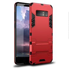 Silicone Matte Finish and Plastic Back Cover Case with Stand for Samsung Galaxy Note 8 Red