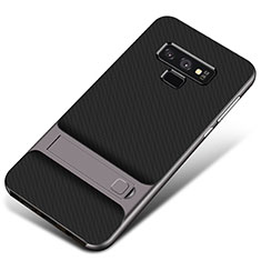 Silicone Matte Finish and Plastic Back Cover Case with Stand for Samsung Galaxy Note 9 Dark Gray