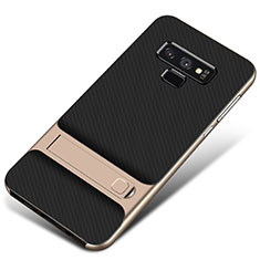Silicone Matte Finish and Plastic Back Cover Case with Stand for Samsung Galaxy Note 9 Gold