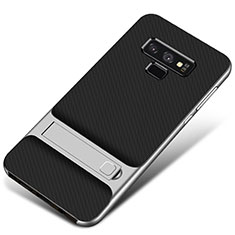 Silicone Matte Finish and Plastic Back Cover Case with Stand for Samsung Galaxy Note 9 Silver