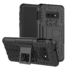 Silicone Matte Finish and Plastic Back Cover Case with Stand for Samsung Galaxy S10e Black
