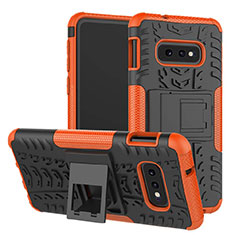 Silicone Matte Finish and Plastic Back Cover Case with Stand for Samsung Galaxy S10e Orange